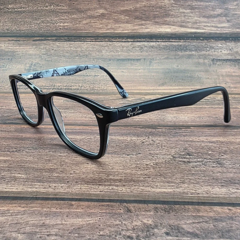 Ray-Ban RB 5228 5405 Black Logo Print Eyeglass Frames 53-17-140 Mens Womens